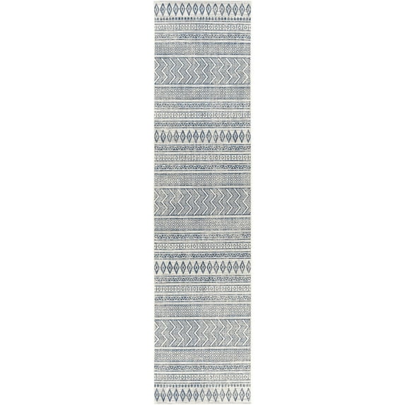 BoutiqueRugs Madras Moroccan Geometric Zig Zag Runner Rug - Southwestern Trellis Carpet for Hallway, Patio, Terrace - Outdoor Safe - Light Blue, Aqua, Navy - 2'7" x 10'