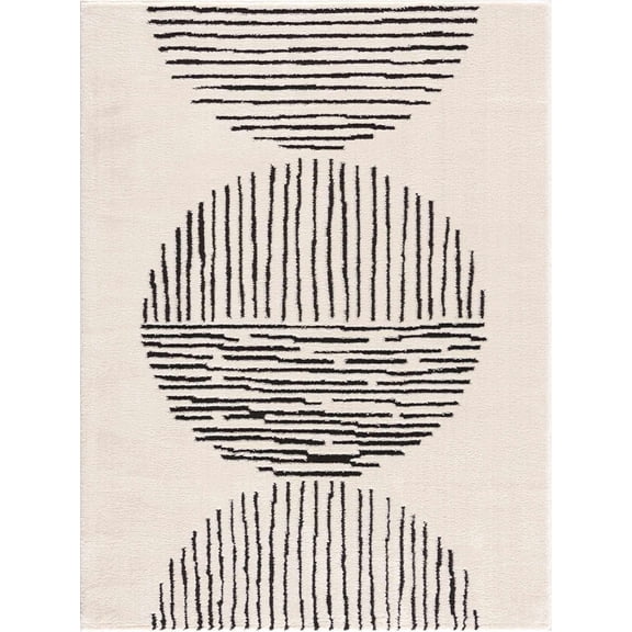 BoutiqueRugs Mahsa Farmhouse Area Rug - Cream, Black - 5'3" x 7'