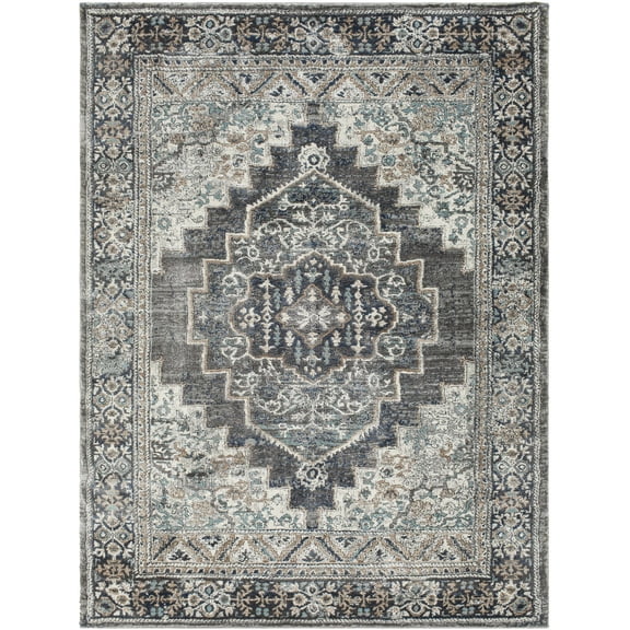 BoutiqueRugs Manaring Traditional Area Rug - Charcoal, Light Blue, Dark Red - 5'3" x 7'