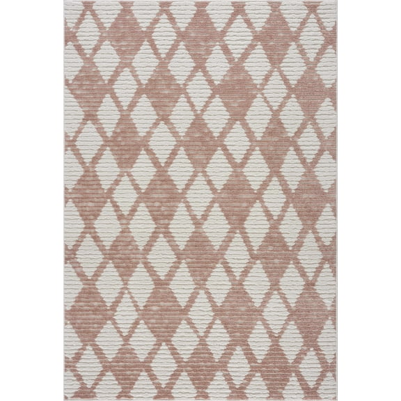 BoutiqueRugs Mansilingan Bohemian, Transitional Area Rug - Outdoor Safe - Dusty Pink, Off White, Cream - 6'7" x 9'