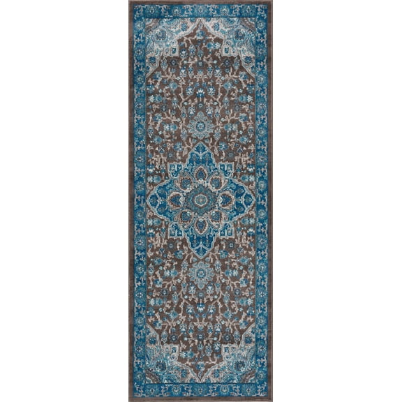 BoutiqueRugs Mardin Farmhouse Runner Rug - Beige, Aqua - 2'7" x 7'3" Runner