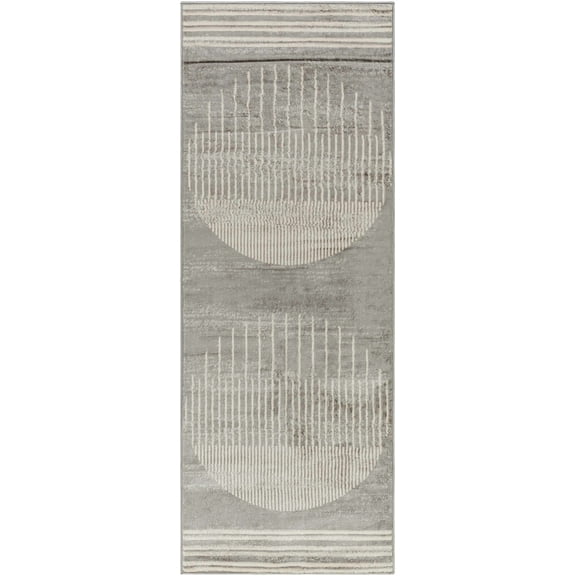BoutiqueRugs Massachusetts Gray and Beige Modern Abstract Geometric Runner Rug - Minimalist Contemporary Striped Carpet for Hallway, Kids Room - Light Gray, Cream - 2'7" x 7'3" (2x8)
