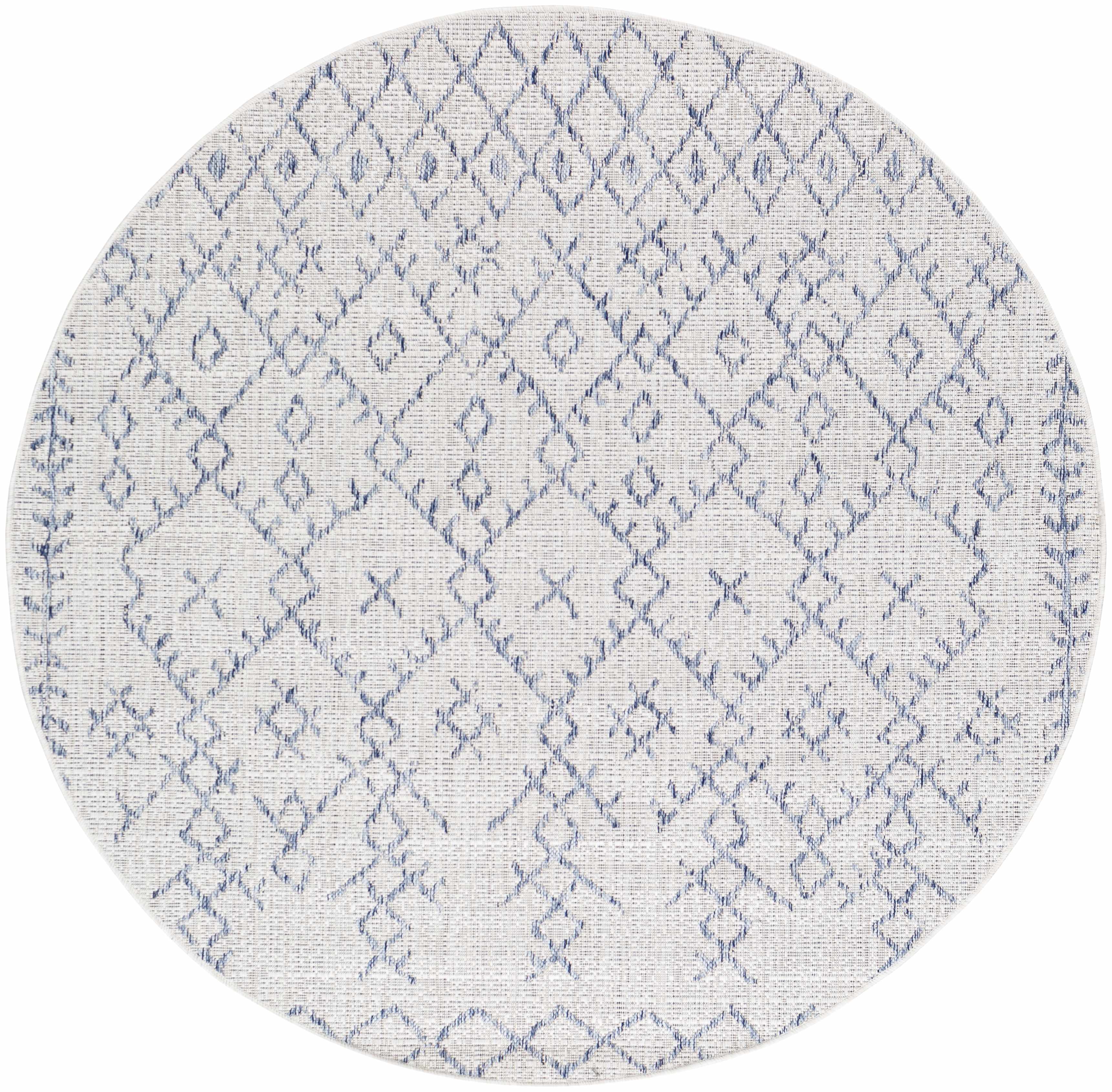 BoutiqueRugs Maunawili Bohemian, Transitional Area Rug - Outdoor Safe - Medium Gray, Gray, Pale Blue - 5'3" Round