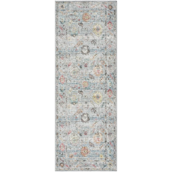 BoutiqueRugs Maura Bohemian Vintage Runner Rug - Oriental Colorful Floral Carpet for Hallway, Kitchen - Machine Washable - Blue, Pink, Sage - 2'7" x 7'3" (2x8)