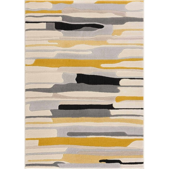 BoutiqueRugs Means Colorful Abstract Area Rug for Kids, Toddler Room, Nursery, Playroom, Classroom, Living Room - Black, Charcoal, Cream, Mustard - 8'10" x 12'3"