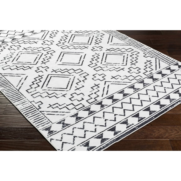 BoutiqueRugs Medan Bohemian, Transitional Area Rug - Machine Washable - Off White, Gray, Black - 18" x 18" Sample