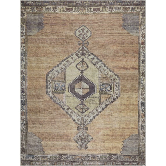 BoutiqueRugs Medinah Boho Vintage Extra Large Area Rug - Traditional Damask Floral Carpet for Living Room, Bedroom - Machine Washable - Dark Red, Camel, Dark Brown - 8'10" x 12' (9x12)