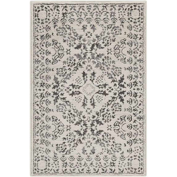 BoutiqueRugs Megargel Boho Oriental Medallion Extra Large Area Rug - Farmhouse Black and White Neutral Carpet for Bedroom, Living Room, Dining Room - Charcoal, Black, Cream - 3'11" x 5'7"