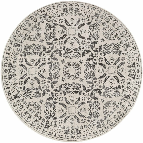 BoutiqueRugs Megargel Boho Oriental Medallion Extra Large Area Rug - Farmhouse Black and White Neutral Carpet for Bedroom, Living Room, Dining Room - Charcoal, Black, Cream - 5'3" Round