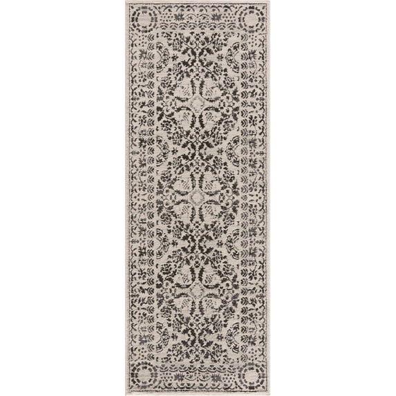 BoutiqueRugs Megargel Boho Oriental Medallion Runner Rug - Farmhouse Black and White Neutral Carpet for Bedroom, Living Room, Dining Room - 2'7" x 12' Runner
