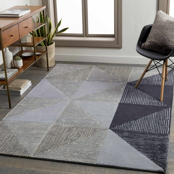 BoutiqueRugs Metung Contemporary Area Rug - Teal, Medium Gray, Beige - 18" x 18" Sample