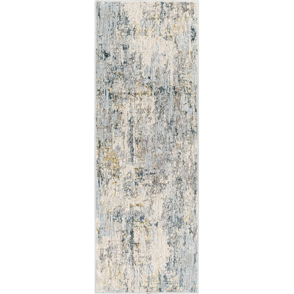 BoutiqueRugs Midfield Contemporary Runner Rug - Pale Blue, Navy, Tan - 2'7" x 10' Runner