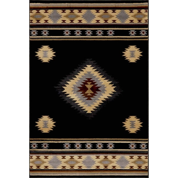 BoutiqueRugs Midpines Bohemian Southwestern Colorful Area Rug - Tribal Diamond Boho Carpet for Living Room, Bedroom, Dining Room - Black, Charcoal, Gray - 1'10" x 2'11"