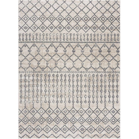 BoutiqueRugs Midstream Washable Moroccan Trellis Area Rug - Machine Washable - Teal, Gray, Beige - 7'10" x 10'