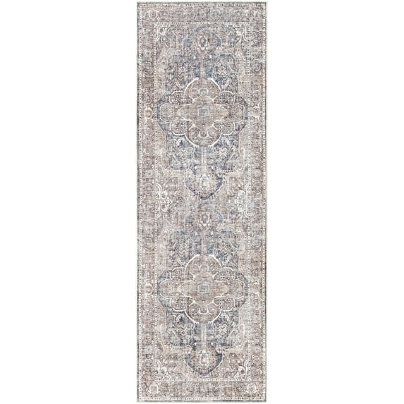 Boutique Rugs Mignon Vintage Traditional Medallion Runner Rug - Oriental Floral Performance Carpet for Hallway, Kitchen - Machine Washable - Sage, Brown, Cream - 2'7" x 7'10" (2x8)