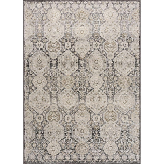 BoutiqueRugs Minoa Oriental Boho Vintage Large Area Rug - Farmhouse Traditional Patterned Carpet for Living Room, Bedroom - Beige, Black, Charcoal, Cream, Gray, Sage - 7'10" x 10'2"