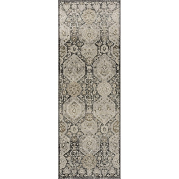 BoutiqueRugs Minoa Traditional Runner Rug - Beige, Black, Charcoal - 2'7" x 7'3" Runner