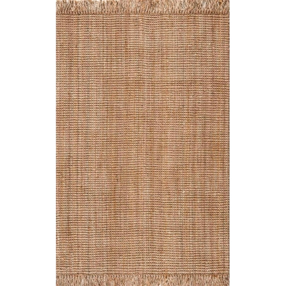 BoutiqueRugs Moncton Bohemian Natural Jute Area Rug - Farmhouse Hand Woven Tassel Carpet for Living Room, Bedroom - Beige, Brown, Tan, Light Brown - 5' x 7'6" (5x8 Area Rug)