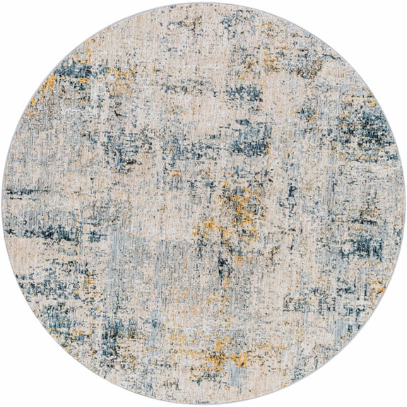 BoutiqueRugs Montreat Contemporary Area Rug - Teal, Mustard, Medium Gray - 5'3" Round