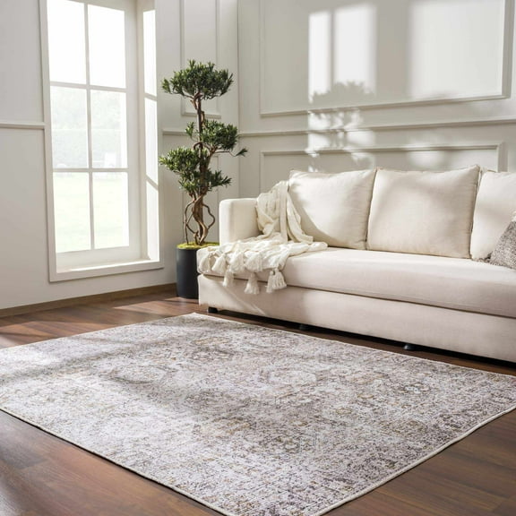 BoutiqueRugs Morna Traditional Area Rug - Machine Washable - Light Gray, Black, Mustard - 18" x 18" Sample