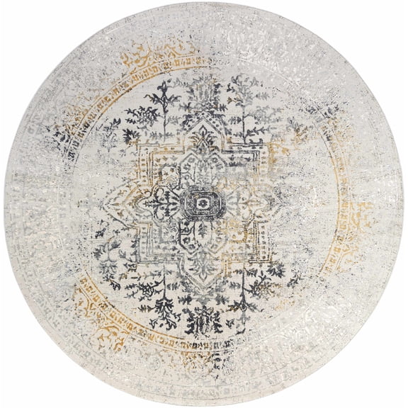 BoutiqueRugs Morriston Traditional Area Rug - Charcoal, Gray, Mustard - 6'7" Round