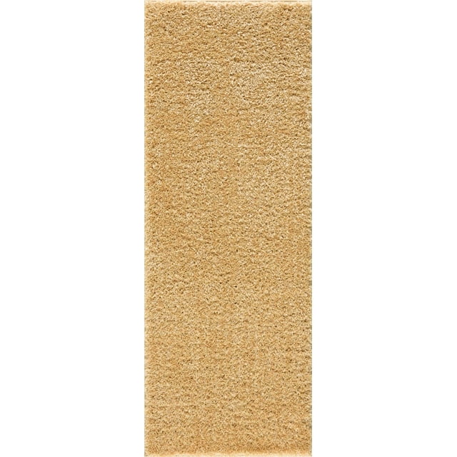 BoutiqueRugs Mustard Collection Faina Modern Minimalist Solid Color Shag Runner Rug - Plush Pile Super Soft Carpet for Hallway - Machine Washable - Mustard, Dark Yellow, Gold - 2'7" x 7'3" Runner