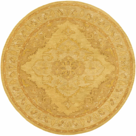 BoutiqueRugs Mustard Collection Kapowsin Boho Hand Tufted Wool Natural Fiber Soft Area Rug - Traditional Floral Medallion Carpet for Living Room, Bedroom - Mustard, Rust, Yellow - 3'6" Round