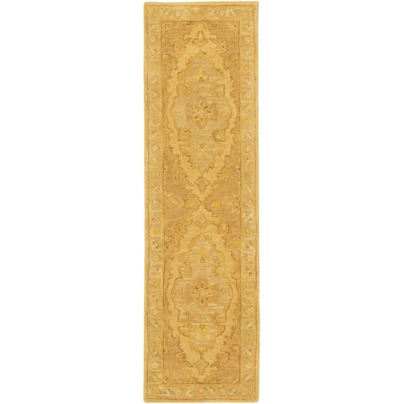 Boutique Rugs Mustard Collection Kapowsin Boho Hand Tufted Wool Natural Fiber Soft Runner Rug - Traditional Floral Medallion Carpet for Hallway, Bedroom - Mustard, Rust, Yellow - 2'3" x 10' Runner