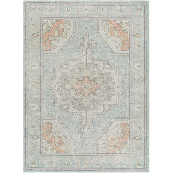 BoutiqueRugs Mwani Bohemian Vintage Medallion Area Rug - Oriental Floral Carpet for Living Room, Bedroom - Machine Washable - Peach, Blush, Gray, Blue - 7'10" x 10'6" (8x10)