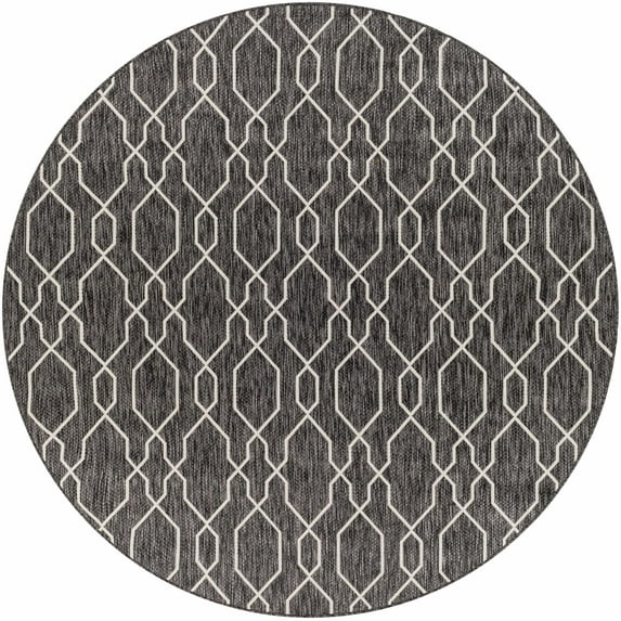BoutiqueRugs NACO Traditional Area Rug - Outdoor Safe - Charcoal, Cream - 6'7" Round