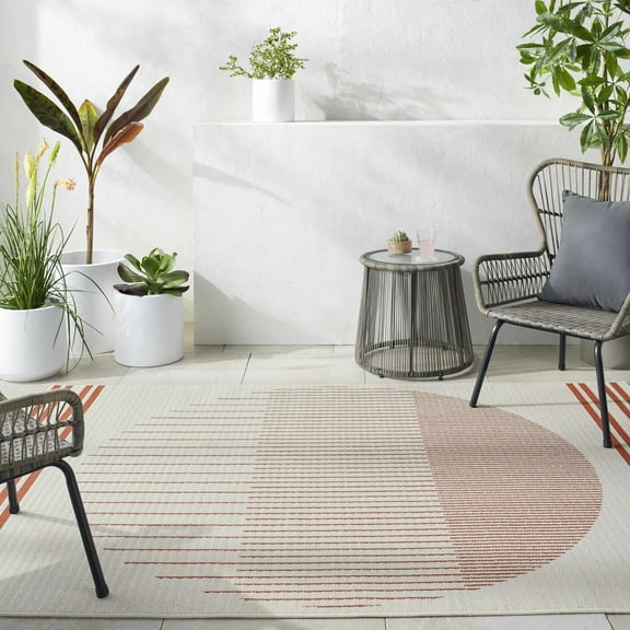 BoutiqueRugs Nabil Contemporary Area Rug - Outdoor Safe - Cream, Orange - 18" x 18" Sample
