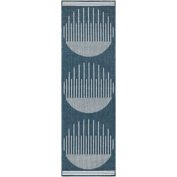 BoutiqueRugs Nabil Contemporary Runner Rug - Outdoor Safe - Marine Blue, Light Silver, Slate Blue - 2'5" x 11'10" Runner