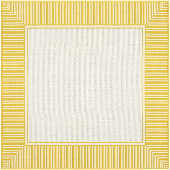 BoutiqueRugs Nadir Traditional, Transitional Area Rug - Outdoor Safe - Yellow, Cream - 5'3" Square
