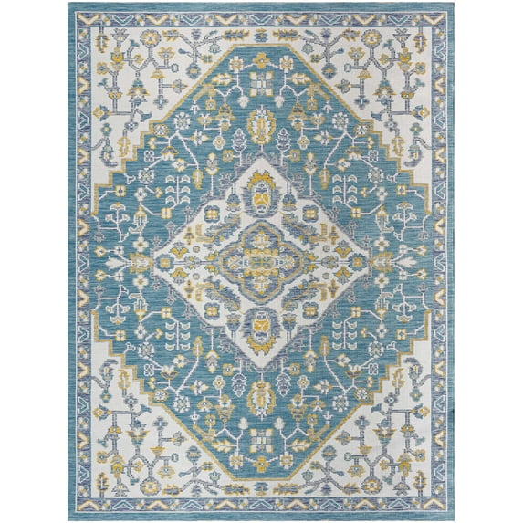 BoutiqueRugs Nahla Coastal Area Rug - Outdoor Safe - Teal, Off White, Navy - 5'2" x 7'