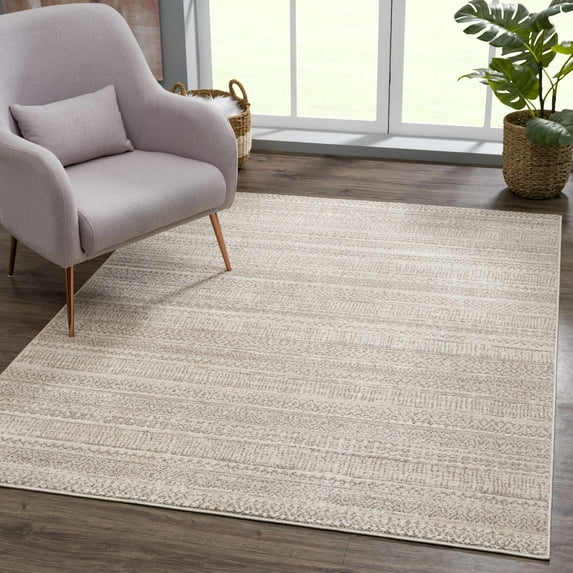 BoutiqueRugs Nate Farmhouse Runner Rug - Ivory, Beige - 2'7" x 7'3" Runner
