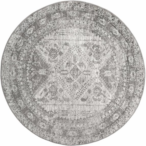 BoutiqueRugs Nelsonville Traditional Area Rug - Light Gray, White, Charcoal - 5'3" Round