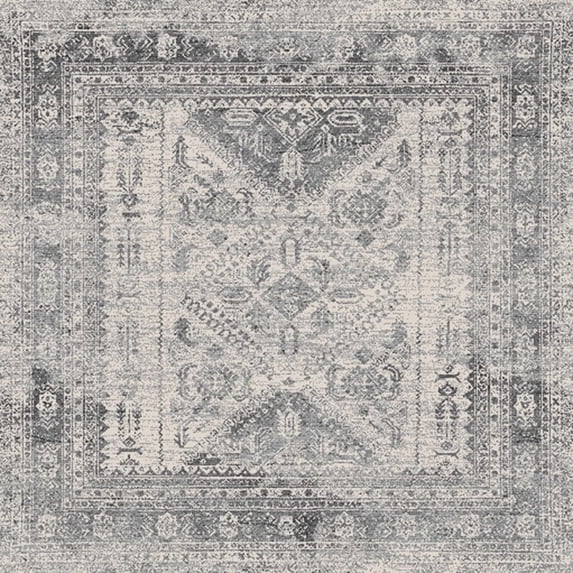 BoutiqueRugs Nelsonville Traditional Area Rug - Light Gray, White, Charcoal - 6'7" Square