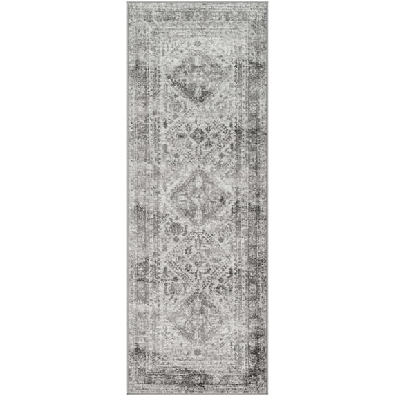 BoutiqueRugs Nelsonville Traditional Runner Rug - Light Gray, White, Charcoal - 2'7" x 10' Runner