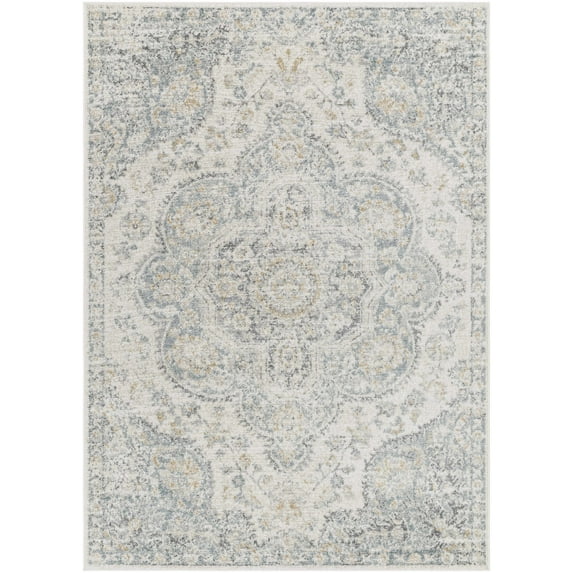 BoutiqueRugs Nessa Oriental Medallion Area Rug - Farmhouse Traditional Floral Carpet for Living Room - Light Gray - 5'3" x 7'7" (5x7)