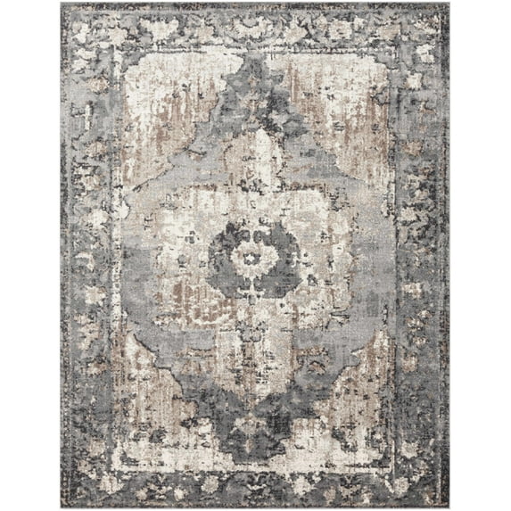 BoutiqueRugs Newalla Bohemian Oriental Medallion Area Rug - Farmhouse Traditional Floral Carpet for Living Room, Bedroom - Gray, Blue, Cream - 5'3" x 7'3" (5x7)