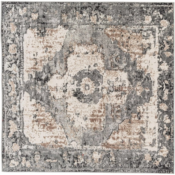 BoutiqueRugs Newalla Bohemian Oriental Medallion Area Rug - Farmhouse Traditional Floral Carpet for Living Room, Bedroom - Gray, Blue, Cream - 7'10" Square