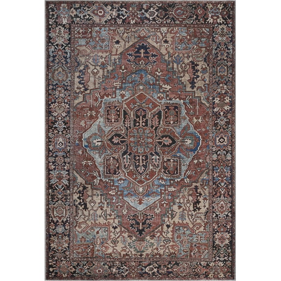 BoutiqueRugs Neyland Washable Area Rug - Bright Red, Navy, Peach - 3'6" x 5'6"