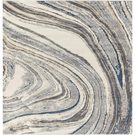 BoutiqueRugs Nillumbik Contemporary Area Rug - Ivory, Peach, Light Gray - 7'10" Square