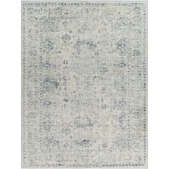 BoutiqueRugs Nimat Bohemian Vintage Area Rug - Oriental Fade Look Floral Carpet for Living Room, Bedroom - Machine Washable - Blue, Gray, Sage - 6'7" x 9' (6x9)