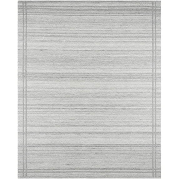 BoutiqueRugs Nimue Boho Hand Woven Wool Natural Fiber Area Rug - Farmhouse Bordered Solid Color Carpet for Living Room, Bedroom - Gray, Ivory - 8' x 10' (8x10)