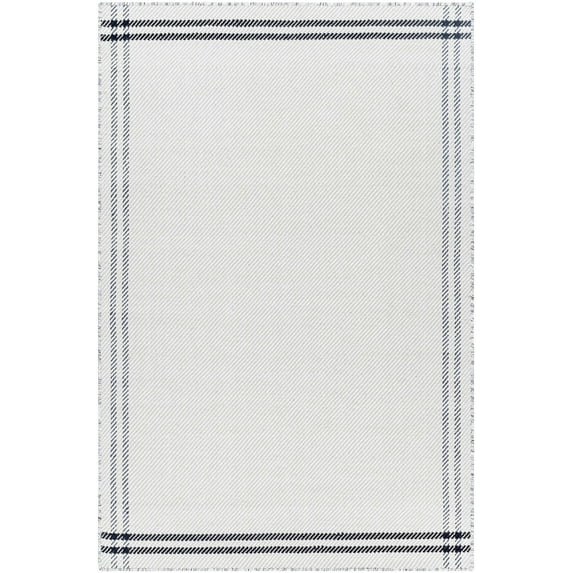 BoutiqueRugs Nimue Boho Hand Woven Wool Natural Fiber Area Rug - Farmhouse Bordered Solid Color Carpet for Living Room, Bedroom - White, Charcoal - 6' x 9' (6x9)