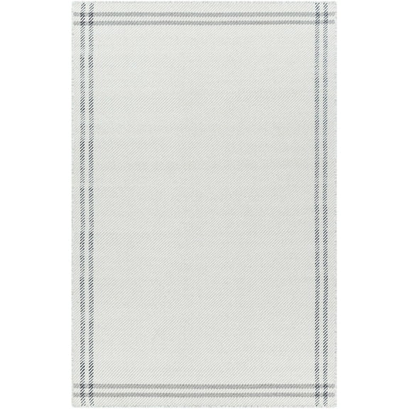 BoutiqueRugs Nimue Boho Hand Woven Wool Natural Fiber Area Rug - Farmhouse Bordered Solid Color Carpet for Living Room, Bedroom - White, Gray - 8' x 10' (8x10)