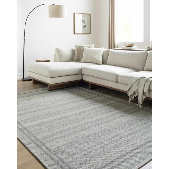 BoutiqueRugs Nimue Boho Hand Woven Wool Natural Fiber Runner Rug - Farmhouse Bordered Solid Color Carpet for Hallway, Kitchen, Bathroom - Gray, Ivory - 2'6" x 8' (2x8)