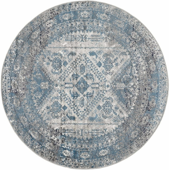 BoutiqueRugs Nisula Traditional Area Rug - Light Gray, Charcoal, Blue - 5'3" Round
