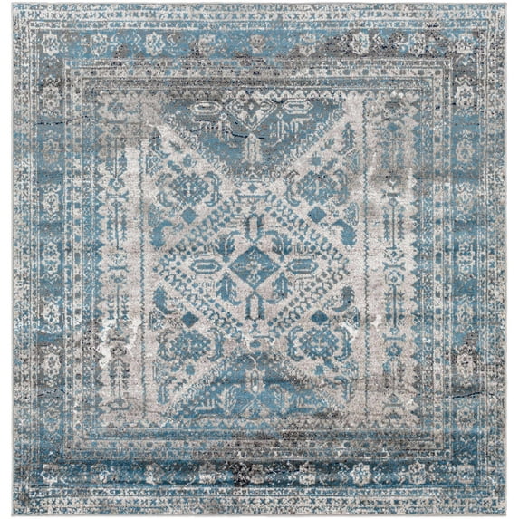 BoutiqueRugs Nisula Traditional Area Rug - Light Gray, Charcoal, Blue - 5'3" Square